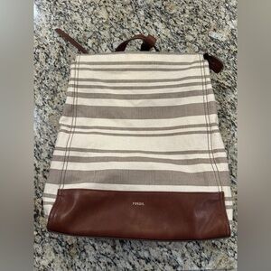 Fossil Women's Brown and Cream Striped Backpack